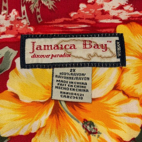 Jamaica Bay Men’s 2X Red Hawaiian Shirt Floral Tropical Rayon Aloha‎ Camp - Picture 4 of 5
